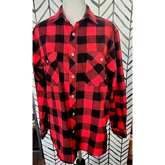 Men's‎ Red Plaid Shirt Large Design In Italy, Warm Thick Rockabilly Style - Picture 1 of 8
